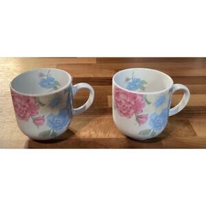 Tienshan Stoneware Floral Tea Coffee Cups Set Of 2